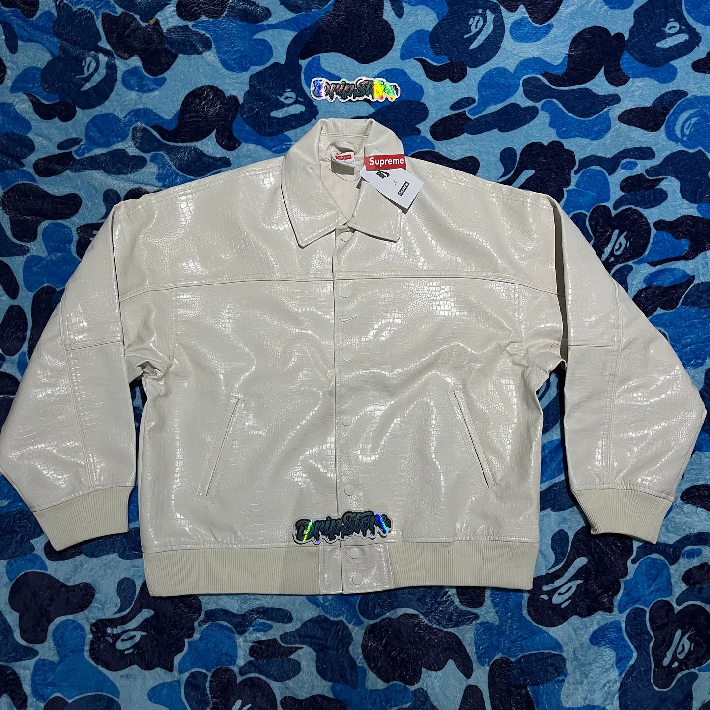 Campera Supreme x Nike Cuero Blanca