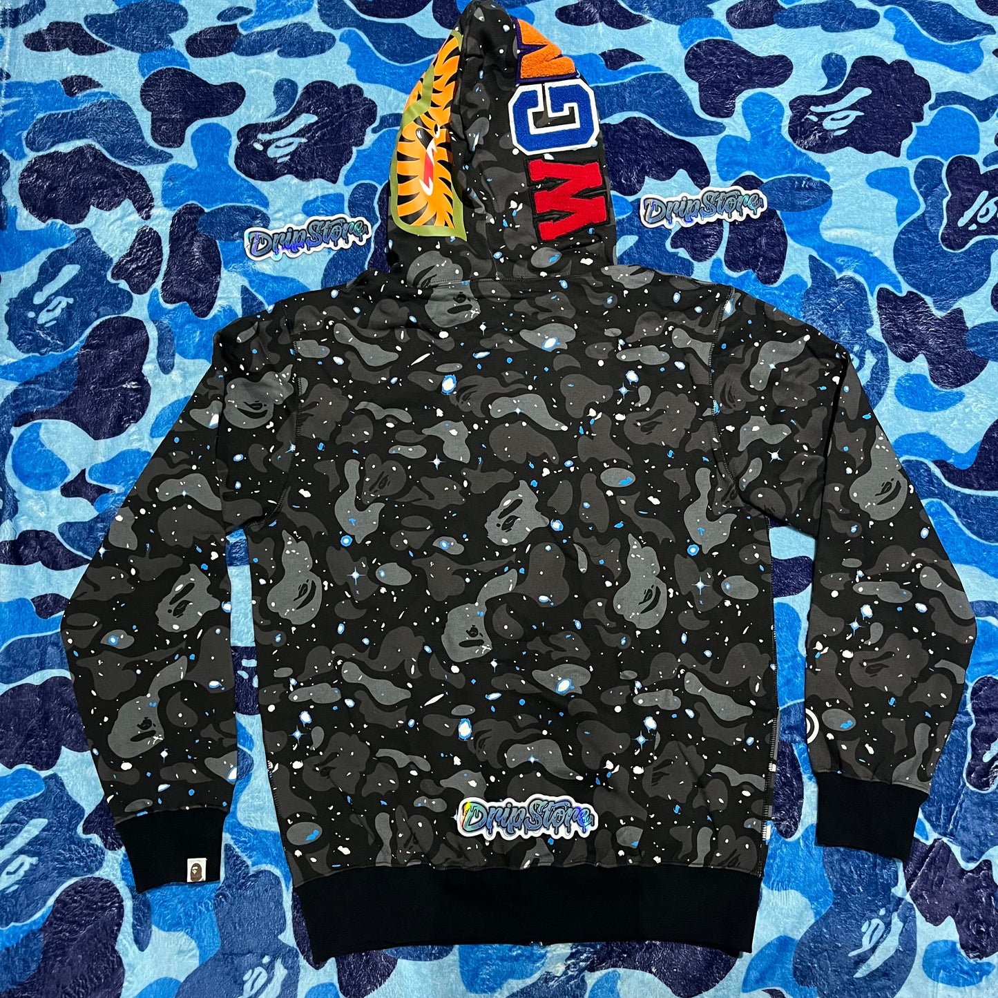 BAPE SPACE CAMO SHARK FULL ZIP HOODIE BLACK