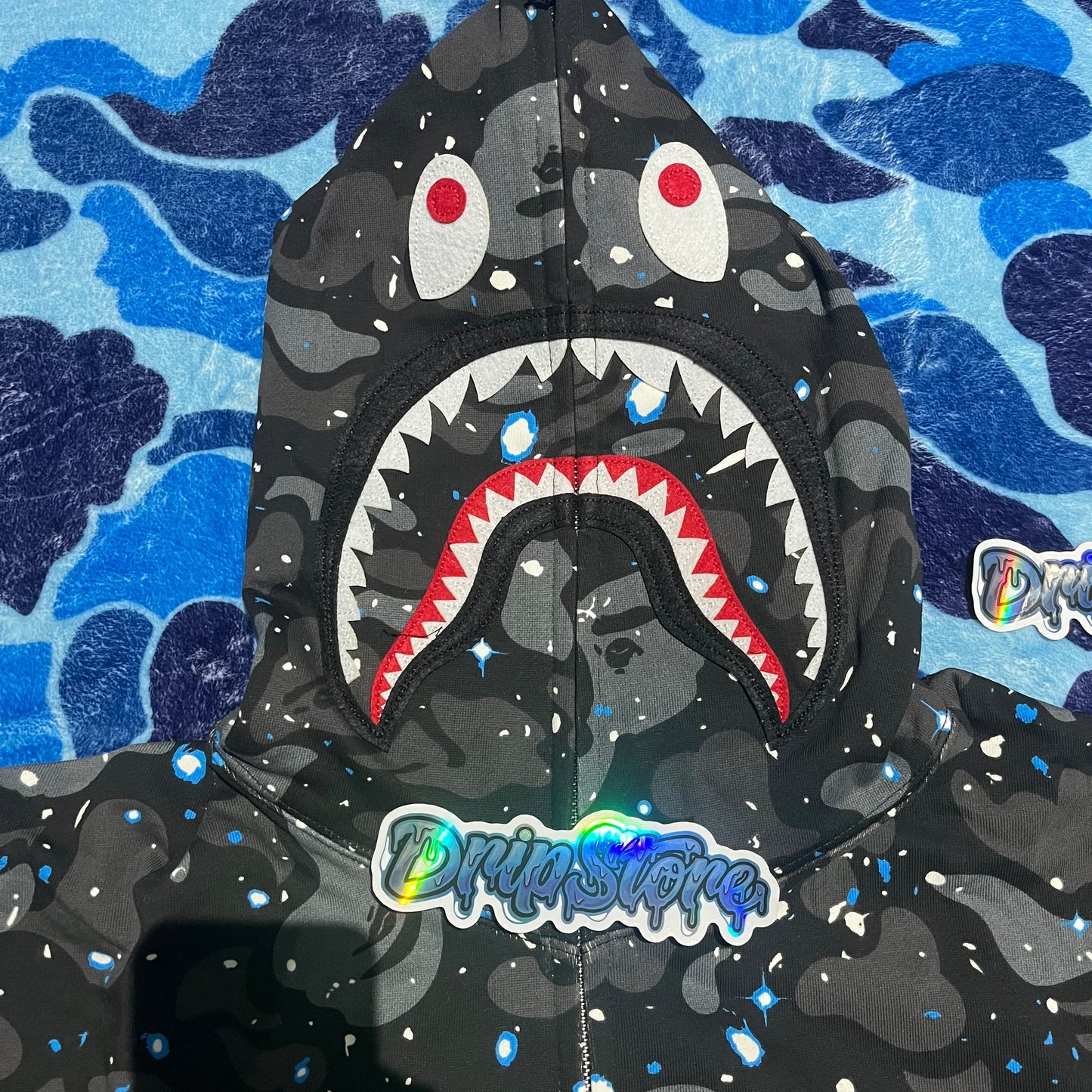 BAPE SPACE CAMO SHARK FULL ZIP HOODIE BLACK