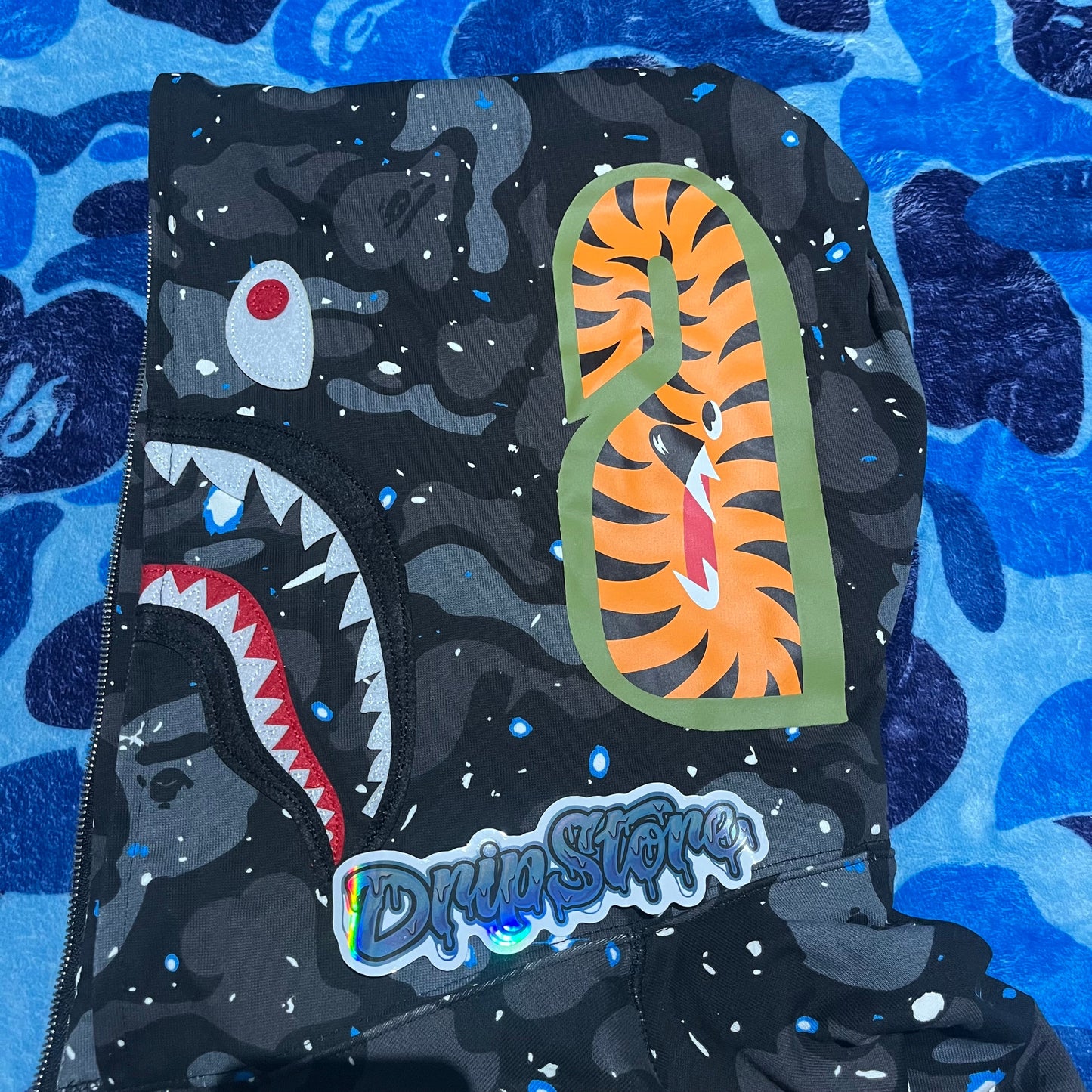 BAPE SPACE CAMO SHARK FULL ZIP HOODIE BLACK