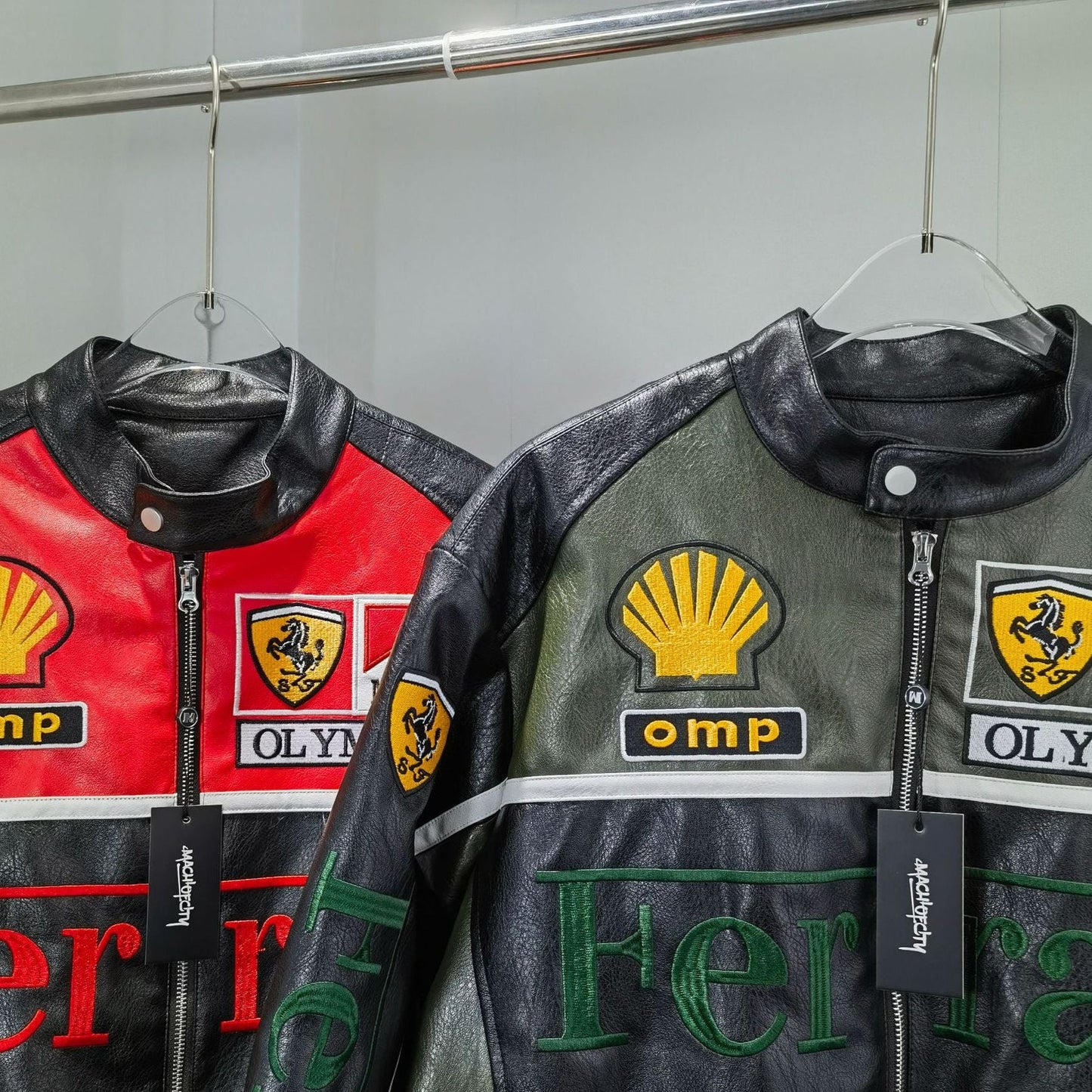 FERRARI F1 LEATHER JACKET DARK GREEN