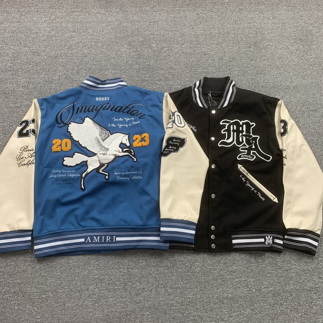 Amiri Pegasus Varsity Bomber Jacket Light Blue
