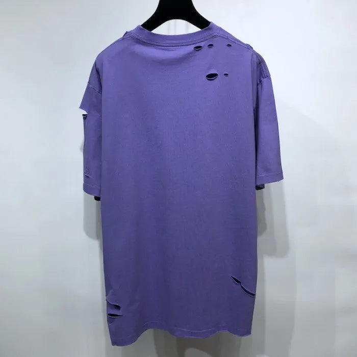 BALENCIAGA CAPS DESTROYED FLATGROUND T-SHIRT PURPLE