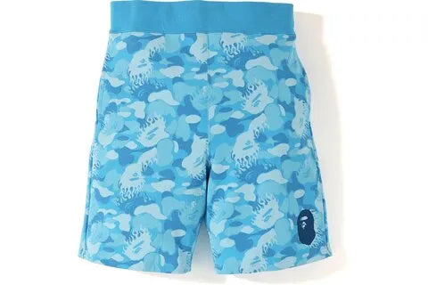 BAPE FIRE CAMO SWEAT SHORTS BLUE