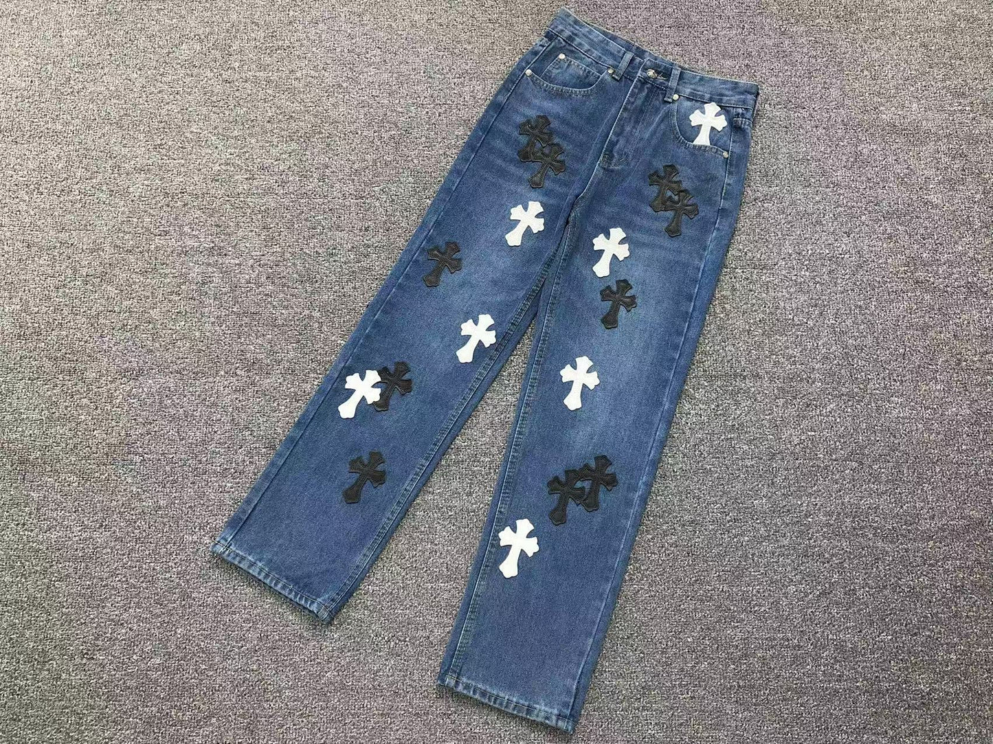 Chrome Hearts Cross Patch Jeans Blue