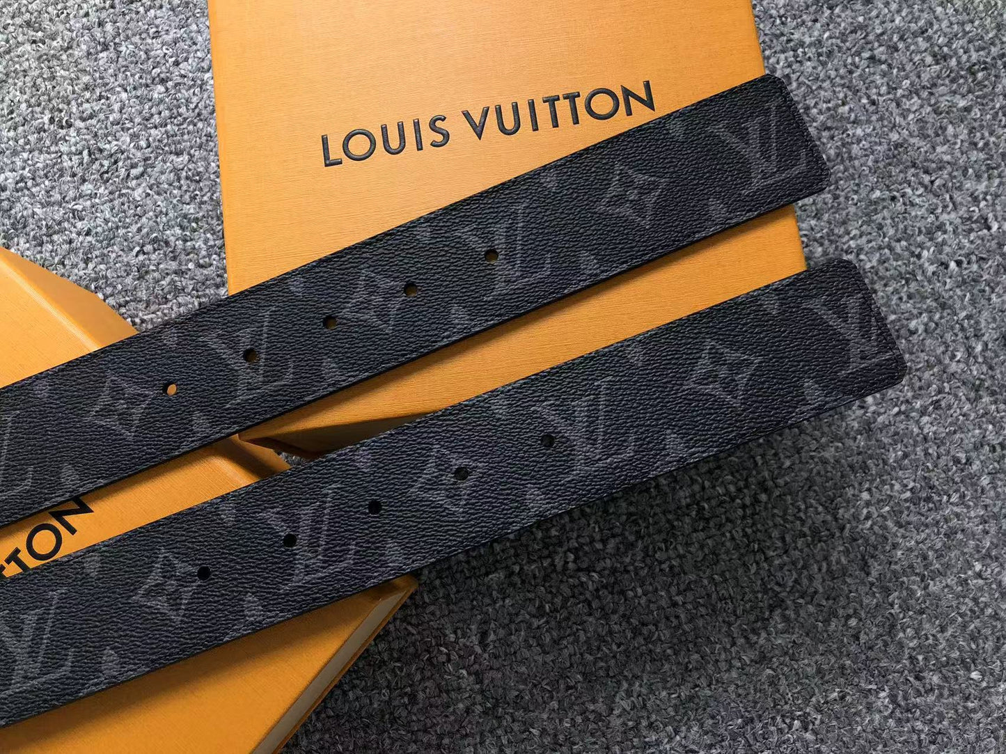 Louis Vuitton Monogram Gold LV Initials Belt Black