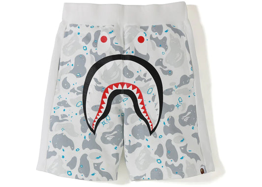 BAPE SPACE CAMO SHARK SWEAT SHORTS WHITE