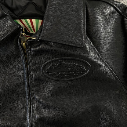 Corteiz Leather Da Skydive Jacket Black