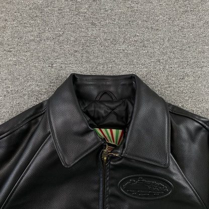 Corteiz Leather Da Skydive Jacket Black