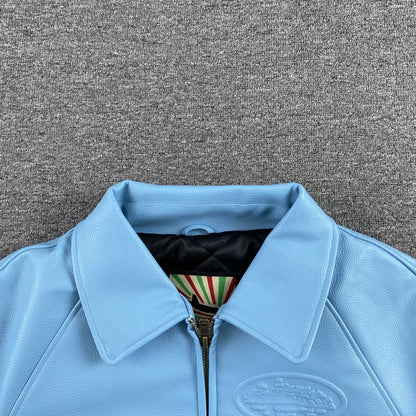 Corteiz Leather Da Skydive Jacket Blue