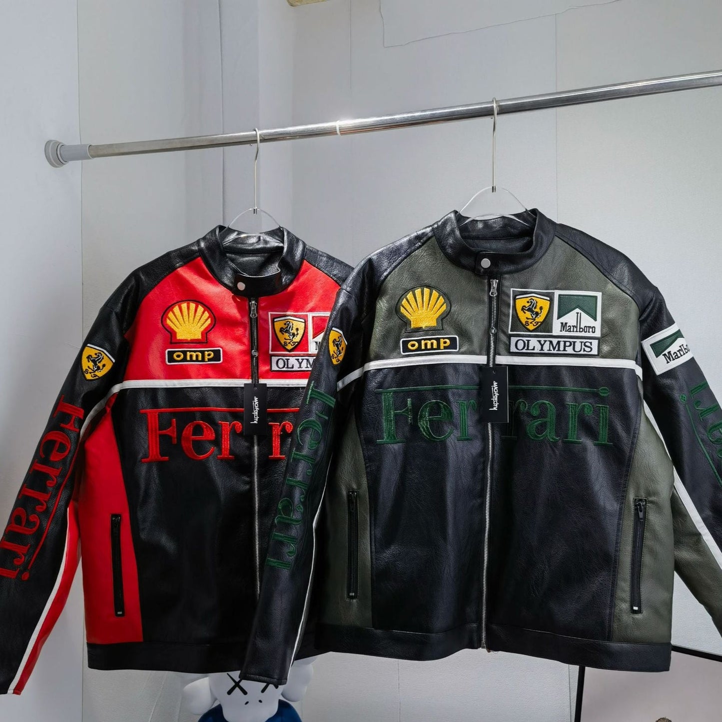 FERRARI F1 LEATHER JACKET DARK GREEN