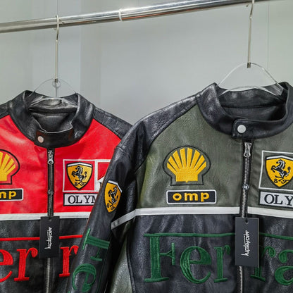 FERRARI F1 LEATHER JACKET DARK GREEN