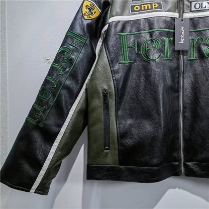FERRARI F1 LEATHER JACKET DARK GREEN