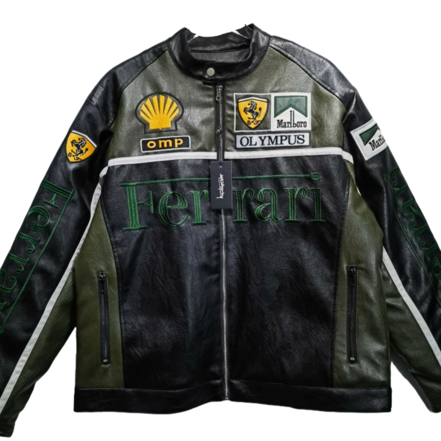 FERRARI F1 LEATHER JACKET DARK GREEN