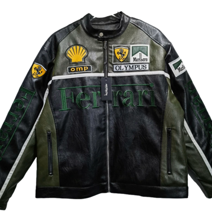 FERRARI F1 LEATHER JACKET DARK GREEN