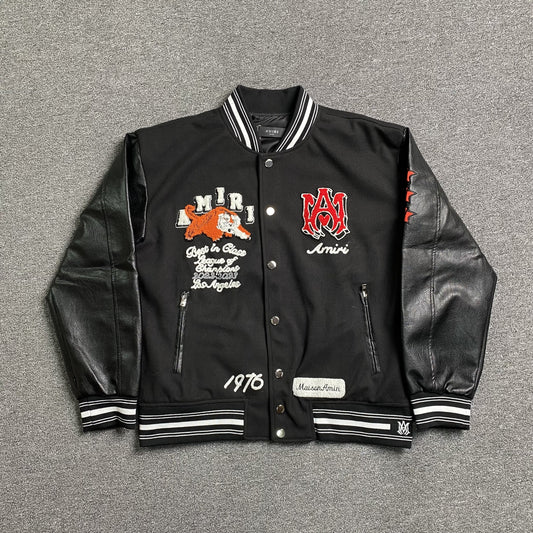 Amiri Logo Patch Varsity Jacket Black