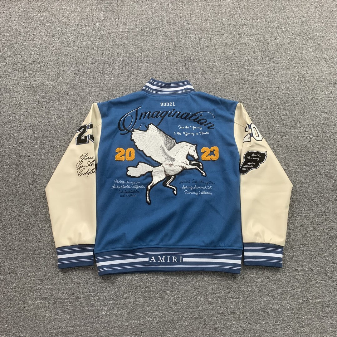 Amiri Pegasus Varsity Bomber Jacket Light Blue
