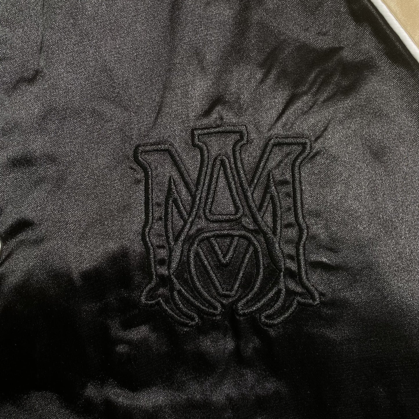 Amiri Satin Flames Souvenir Varsity Bomber Jacket Black