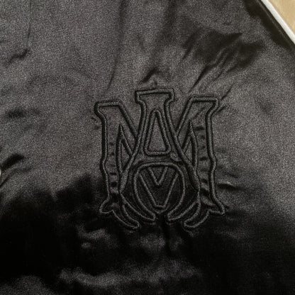 Amiri Satin Flames Souvenir Varsity Bomber Jacket Black