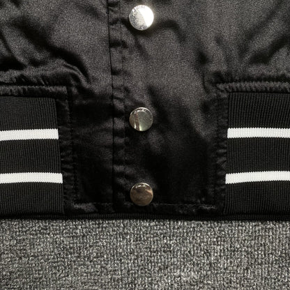 Amiri Satin Flames Souvenir Varsity Bomber Jacket Black