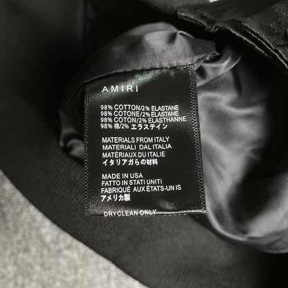 Amiri Satin Flames Souvenir Varsity Bomber Jacket Black