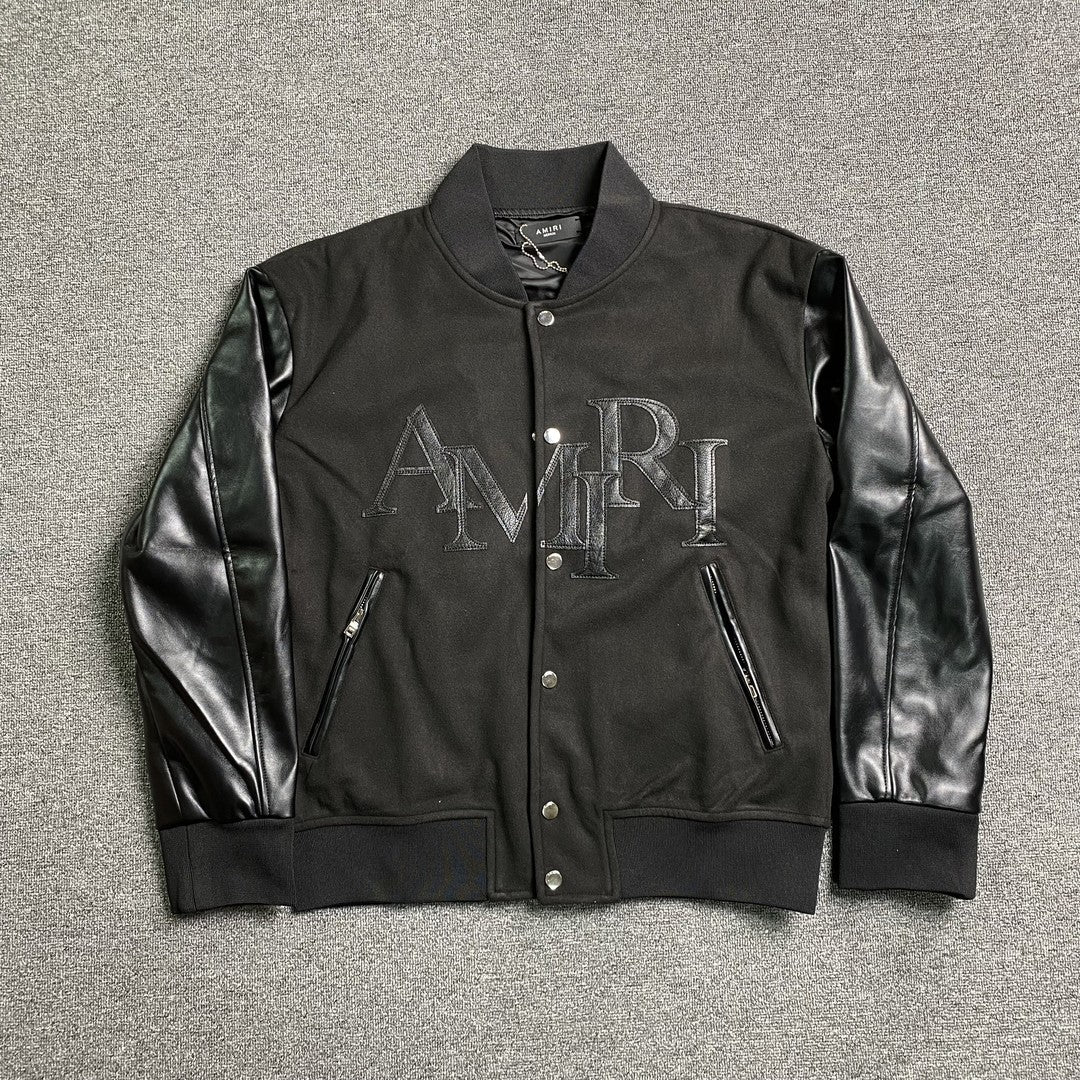 Amiri Staggered Logo Varsity Jacket Black