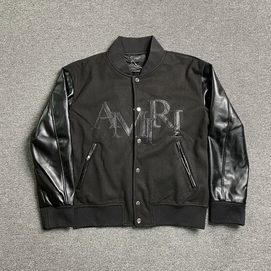 Amiri Staggered Logo Varsity Jacket Black