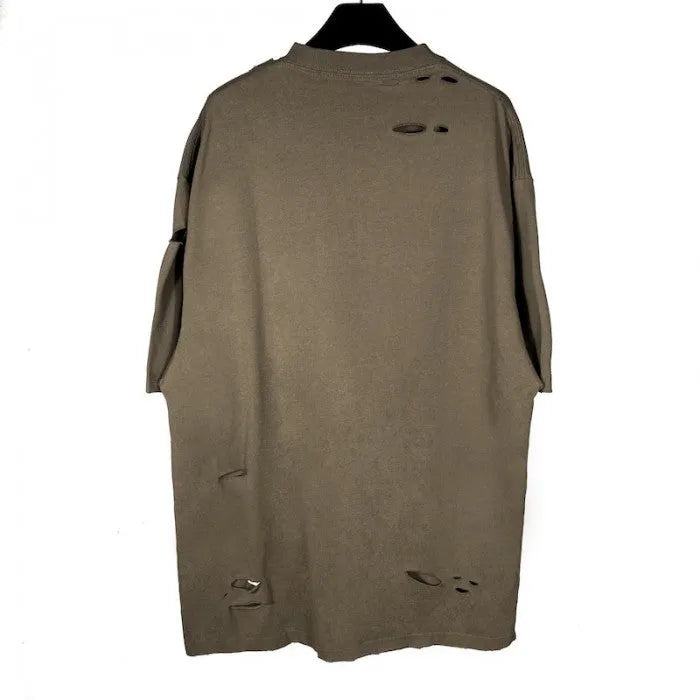 BALENCIAGA CAPS DESTROYED FLATGROUND T-SHIRT BROWN