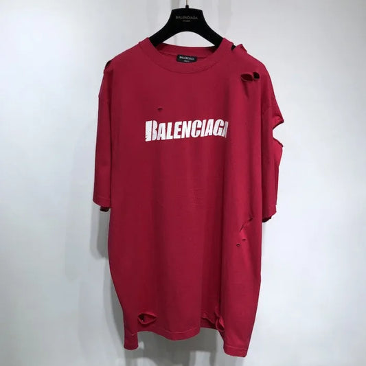 BALENCIAGA CAPS DESTROYED FLATGROUND T-SHIRT RED
