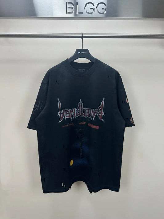 BALENCIAGA UPSIDE DOWN PARIS MOON TEE BLACK