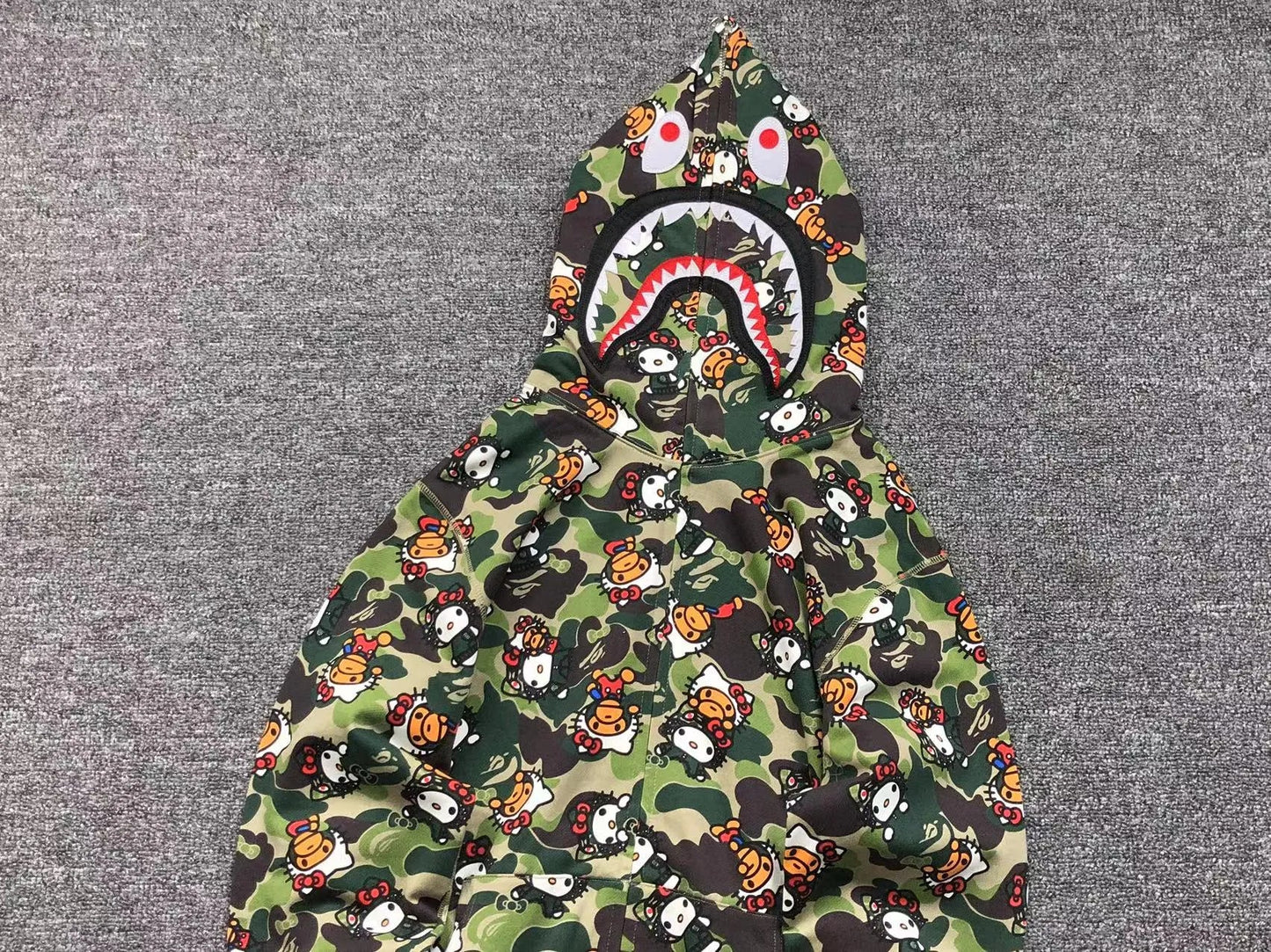 BAPE ABC CAMO HELLO KITTY SHARK FULL ZIP HOODIE GREEN