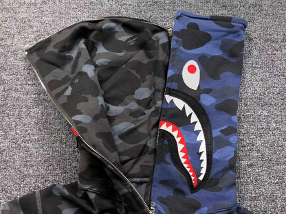 BAPE COLOR CAMO SEPARATE SHARK FULL ZIP HOODIE BLACK BLUE