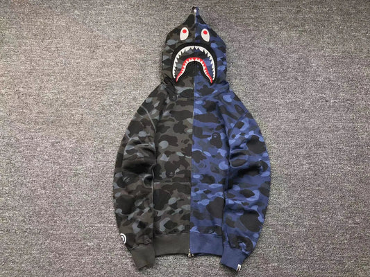 BAPE COLOR CAMO SEPARATE SHARK FULL ZIP HOODIE BLACK BLUE