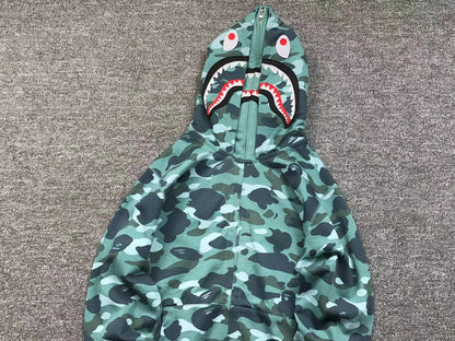 BAPE COLOR CAMO SHARK WIDE FULL ZIP DOUBLE HOODIE GREEN