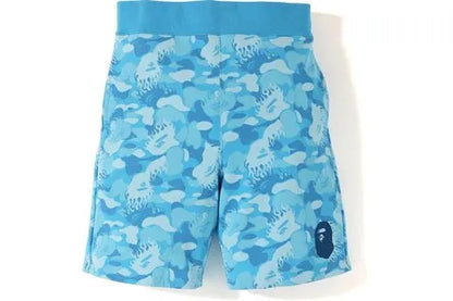 BAPE FIRE CAMO SWEAT SHORTS BLUE