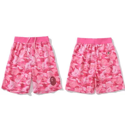 BAPE FIRE CAMO SWEAT SHORTS PINK