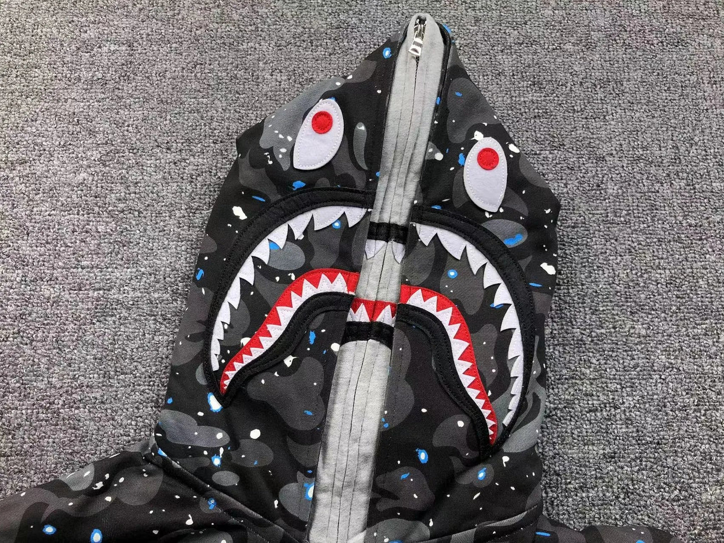 BAPE SPACE CAMO SHARK FULL ZIP DOUBLE HOODIE BLACK