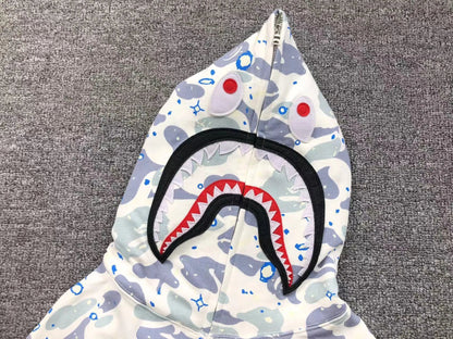 BAPE SPACE CAMO SHARK FULL ZIP HOODIE WHITE