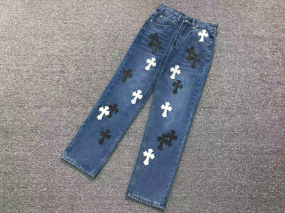 Chrome Hearts Cross Patch Jeans Blue