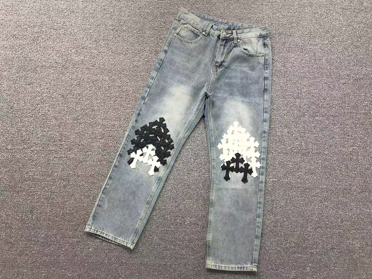 Chrome Hearts Cross Patch Jeans Blue Washed