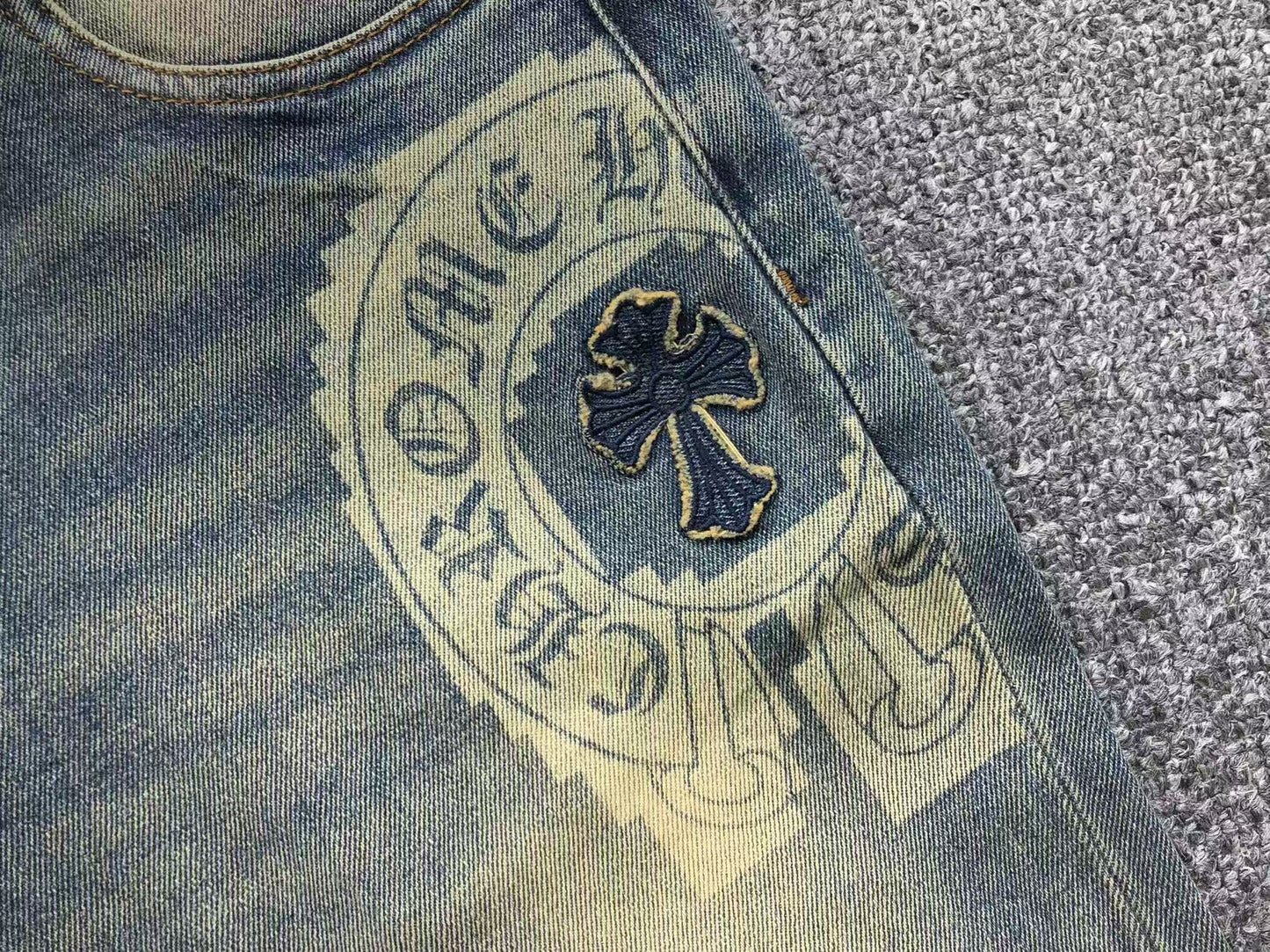 Chrome Hearts Cross Patch Jeans Blue Washed