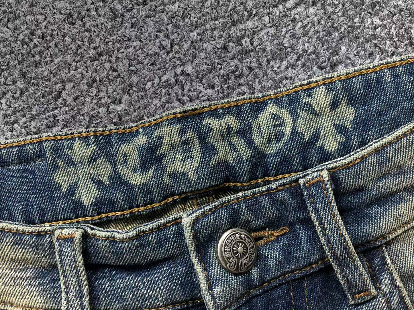 Chrome Hearts Cross Patch Jeans Blue Washed