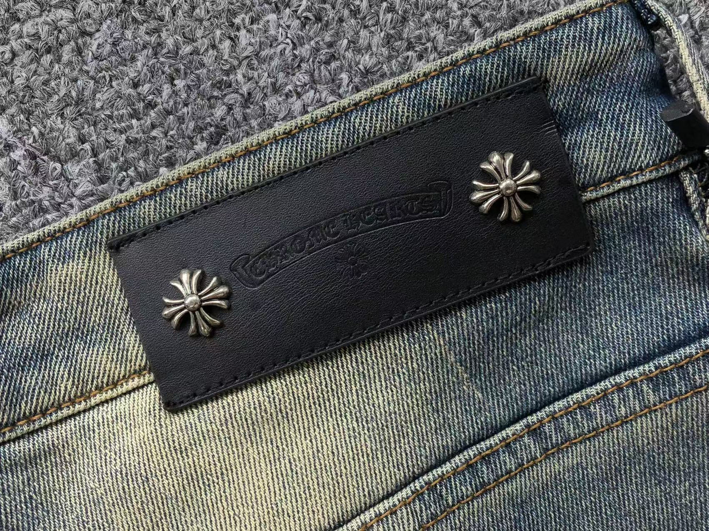 Chrome Hearts Cross Patch Jeans Blue Washed