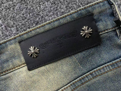 Chrome Hearts Cross Patch Jeans Blue Washed