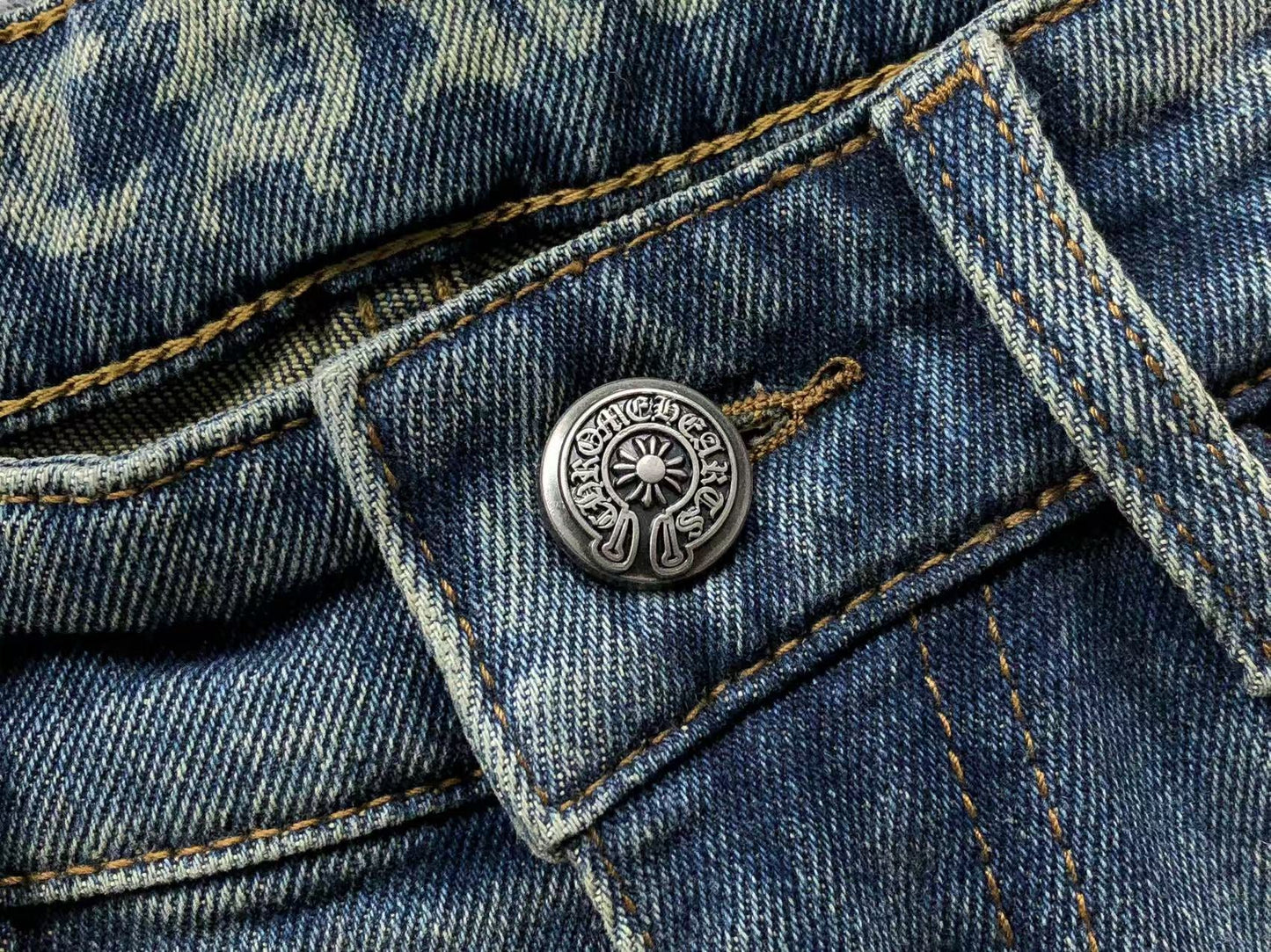 Chrome Hearts Cross Patch Jeans Blue Washed
