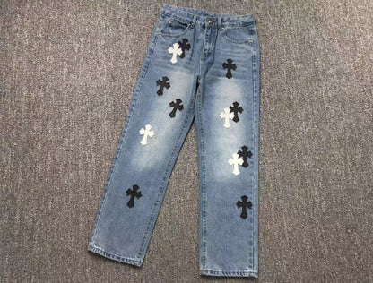 Chrome Hearts Cross Patch Jeans Blue Washed