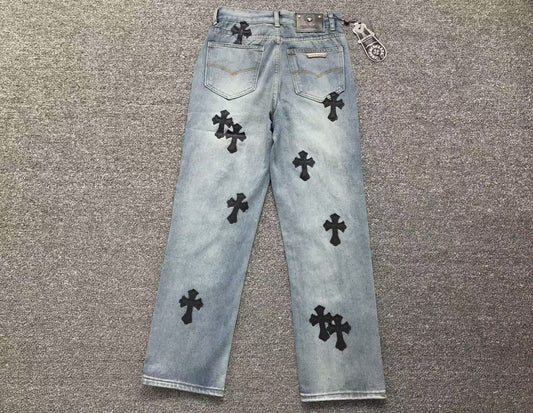 Chrome Hearts Cross Patch Jeans Blue Washed