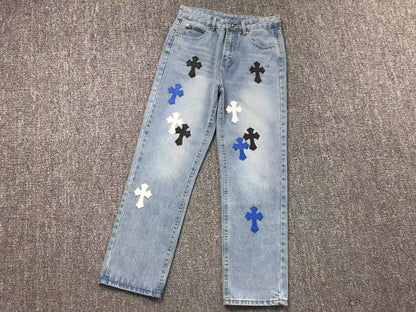 Chrome Hearts Cross Patch Jeans Blue Washed