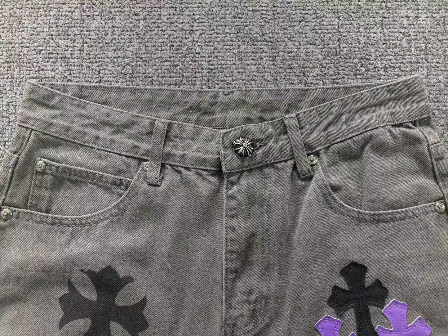 Chrome Hearts Cross Patch Jeans Grey
