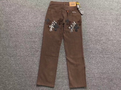 Chrome Hearts Zebra Cross Patch Jeans Brown